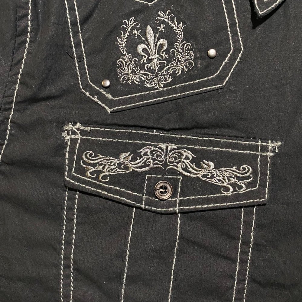 Franky Max Men’s Embroidered w/ Paisley Trims Long Sleeve Shirt Size M Black - Picture 3 of 9